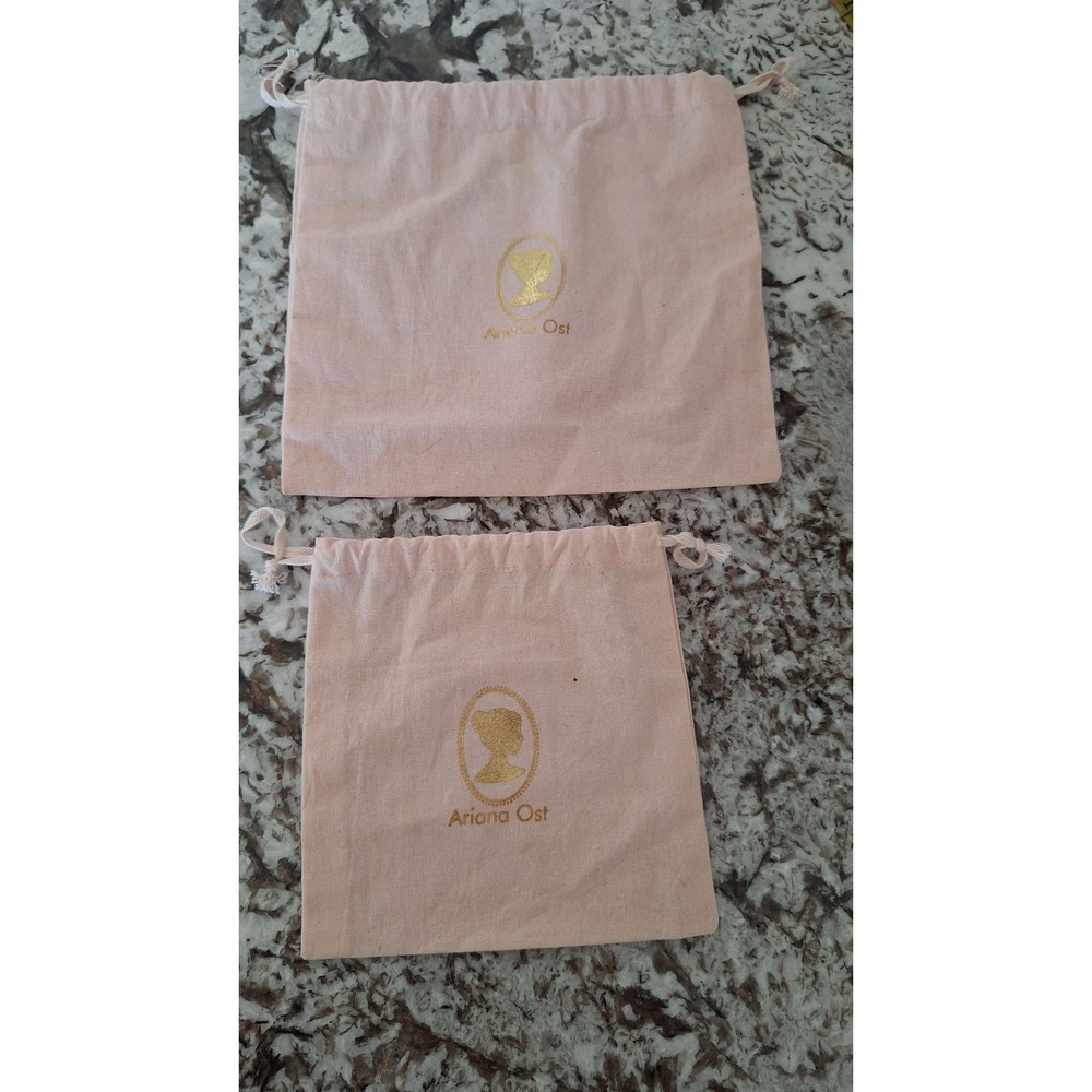 Ariana Ost Peach Drawstring Jewelry Dust Bags Gold Foil Cameo Logo Set of 2
